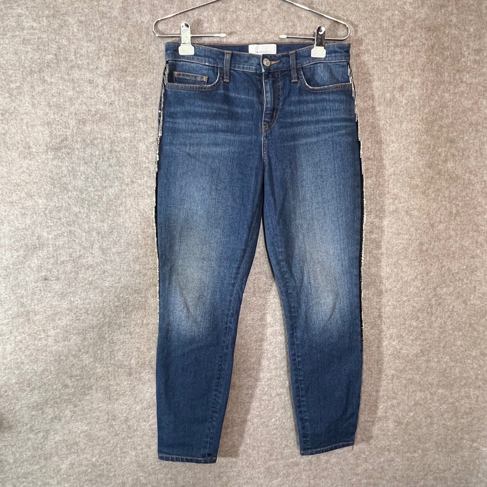 Current/Elliott Skinny Jeans Women 28 Chain Side Stripe Blue Denim Edgy Chic
